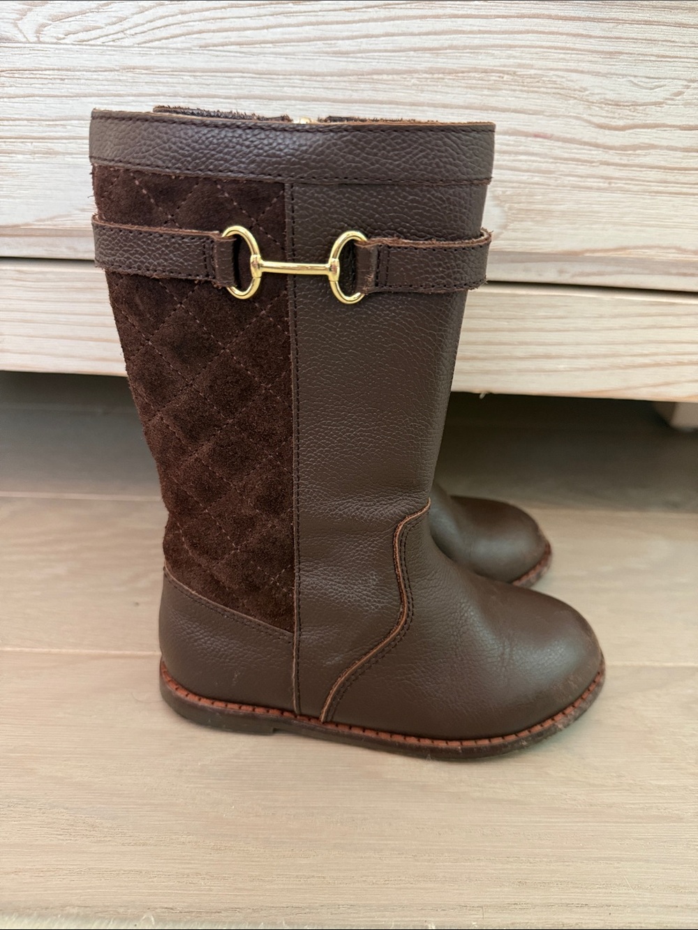 Janie and Jack Brown Quilted Leather-Trim Kids Boots